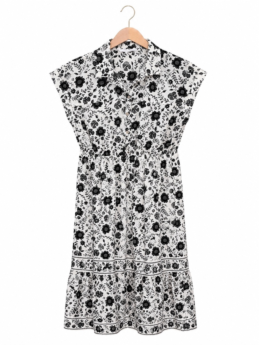 Lucky‎ Brand Black White Floral Midi Dress Elastic Waist Stretch PS